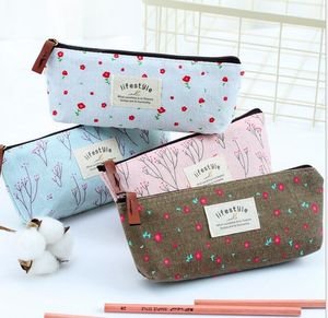 Canvas fashion Flower Floral Pencil Pen Canvas Case Cosmetic Makeup Tool Bag Storage Pouch coin Purse lady hand bags