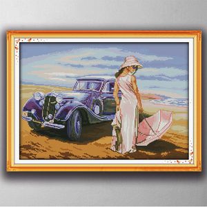 Car model sexy girl , paintng style Cross Stitch Needlework Sets Embroidery kits paintings counted printed on canvas DMC 14CT /11CT