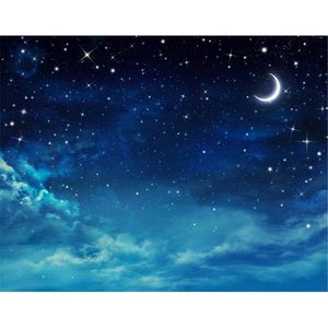 Dark Blue Night Sky Glitter Stars Fotografia Fondali Vinyl Crescent Moon Bambini Bambini Studio Ritratto Servizio fotografico Sfondi