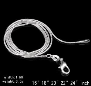925 Sterling Silver Snake Chain Halsband för kvinna Hummer Klasögon Smidig kedja Mode Smycken Storlek 1mm 16 18 20 22 24 tum