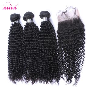 Mongolian Kinky Curly Virgin Hair Weaves With Closure 5pcs Lot Lace Closes With 4 Bundles Ocessed Afro Kinky Curly Virgin Human Hair