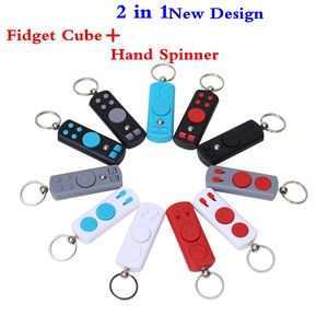 New Design Fidget Cube + Hand Spinner Dual Use Decompression Cube Hand Fidget Cube Combo Keychain Toy Finger gyro Anti Stress Toys DHL ship