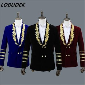 new male jacket coat men's singer host stage costumes team dance prom performance wear 3 colors embroidery blazer Christmas show clothing