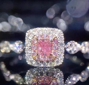 Victoria Wieck Luxury Jewelry 925 Sterling Silver Princess Cut Pink Sapphire CZ Diamond Zirconia Wedding Women Engagement Band Ring SZ 5-10