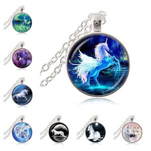 Wholesale gift photo lover resale online - Glass Necklace Fashion Unicorn Art Pendant Glass Photo Cabochon Dome Jewelry Time Gemstone Necklace Gift for Horse Lover