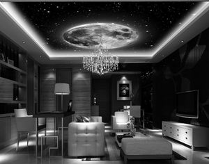 3D Wallpaper Mural for TV Backdrop, Black and White Sky Cosmic Earth Zenith Ceiling Murals