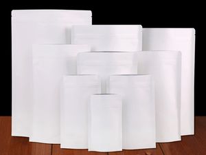 150pcs / Lot Branco Kraft Papel da folha de alumínio Stand Up Pouch Embalagem sacola reutilizável Doypack Storage Bag Para Drid Food Snack