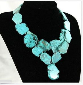 2 Strands Woman Necklace 20x35mm Natural Turquoise Slice Stone thick Pendant on Sale
