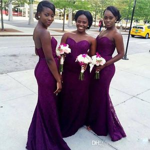 2017 African Luxur Bridesmaid Dresses Sweetheart Sleeveless Wedding Guest Wear Purple Full Lace Long Party Dress Mermaid Maid of Honor Gowns