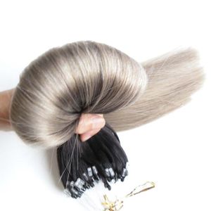 Ombre Brazilian Micro Ring Loop Hårförlängningar 1g 200g Färg 1B / Grå 100% Real Silver Grey Hair Extensions Micro