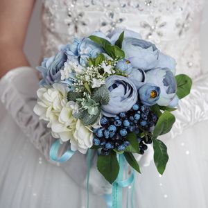 Elegantes buquês de nupcial fiary flores com acessórios de casamento de renda alta qualidade 2017 nova chegada buquês de casamento azul azul