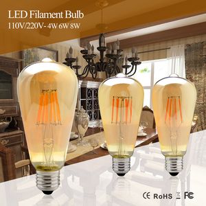 Vintage LED Edison Bulbo de Filamento Dimmable ST64 E27 220V 2W 6W 8W Lâmpada LED de 110V LED 110V substituir a luz incandescente