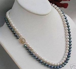 2 rows 8-9 mm black + white Akoya SOUTH SEA pearl necklace