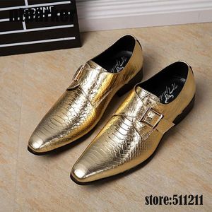 Tamanho grande EU46 Fish Scales Padrão Sapatos Masculinos de Couro Genuíno de Negócios de Moda Sapatos de Vestido para Homens de Ouro / Cinza Escuro!