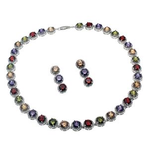 Natuurlijke edelsteen sieraden sets ketting oorbellen Sterling zilveren Sapphire Cherry Ruby Cubic Zirconia Emerald Dames Mooie geschenken
