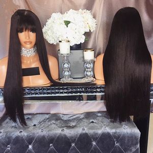 African American Synthetic Lace Front Wig With Bangs Straight Lace Front Wigs For Black Women Female Wig Glueless Front Lace Wig