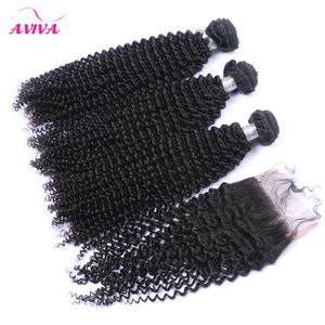 Russian Kinky Curly Virgin Hair Weaves With Closure 4 Pcs/Lot Unprocessed Russian Curly Virgin Hair Bundles With Top Lace Closures Soft Full