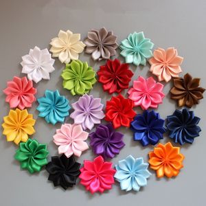 100pcs lot 5cm Pure color Satin Fabric Flower for Headbands DIY Ribbon Polygonal Flowers Baby Girl Hair Accessory