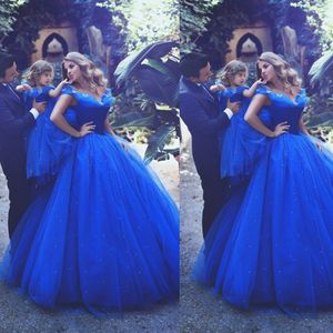 Cinderella Formal Party Gown Off Shoulder Floor Length Sequin Blue Pageant Dresses Sleeveless Custom Formal Free Shipping Special Occasion