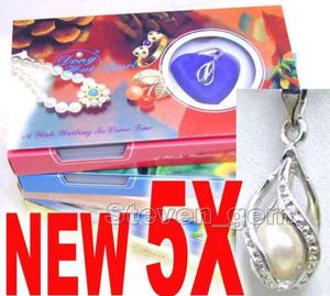 Försäljning 5 Box Helix (Drop) Pendant Natural Wish Pearl Necklace Present Set Box-WHO120_5