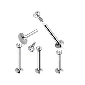 Punk Trendy Argento 16 Gauge Anelli per labbra Acciaio chirurgico Labret Piercing Bar Orecchini a bottone Diamanti Cristallo Anello al naso Sopracciglio Corpo Piercin215F