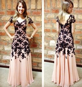 2019 Elegancka Różowa sukienka z rękawami Wysokiej jakości aplikacja Długa wieczorna suknia Party Plus Size Vestidos de Festa