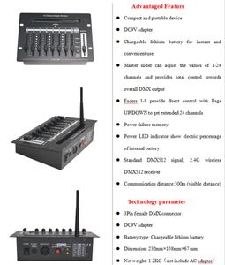 Spedizione gratuita CE Mini console DMX compatta nera CE di buona qualità con batteria e ricevitore DMX wireless
