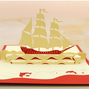 3D Vintage Boat Christmas New Year Greeting Cards Happy Birthday Handmade Paper Postcard Festive Party Supplies