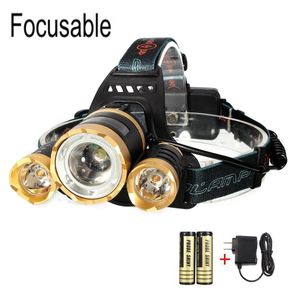 Stirnlampen, LED-Stirnlampen, 6 Modi, Scheinwerfer aus Aluminiumlegierung, wasserdichte Blinklichter, wiederaufladbar mit USB-Kabel, Taschenlampen für Camping