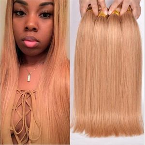 Brazylijska jedwabista prosta # 27 jasnobrązowe ludzkie włosy Wefts Honey Blonde Bundles Oferty 4 sztuk Lot Brazylijski Dziewiczy Human Włoski Rozszerzenia