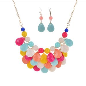 Fashion Floating Bubble Necklace Earrings Teardrop Bib Collar Statement Beach Jewelry sets for Women on Sale