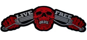 Grande LIVE FREE OR DIE Motociclista Rocker Patch MC Back Motocicleta Colete Grande Patch VERMELHO 14