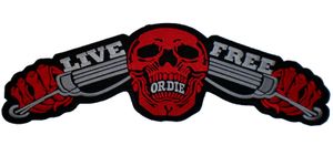 Stort Live Free eller Die Motorcykel Biker ROCKER PATCH MC Back Motorcykel Vest Big Red Patch 14 