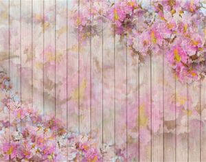 パステルピンクの木の板の写真撮影の背景赤ちゃんの生まれたばかりのデジタルプリントの花花柄の写真背景の背景ビニール7x5ft