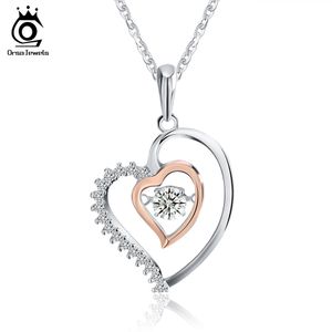 Genuine Silver Double Heart Pendant Necklace with ct Crystal Rhodium mixed Rose Gold Color Necklaces SN15
