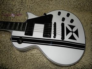 Custom Shop White Cross SW Electric Gitar Ebony Fingerboard Vit och Svart Gitarrer Från Kina