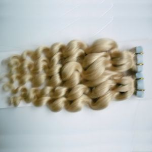 613 Sarışın Bakire Saç Cilt Atkı Bant Uzantıları 100g 40 adet İnsan saç uzantıları Brezilyalı gevşek Dalga Saç bant