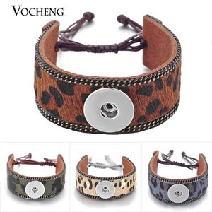 VOCHENG NOOSA Snap Charms Bracelet Genuine Leather Leopard Print 4 Colors 18mm Lace-up NN-438