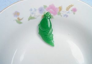 Natural green Malay jade handmade carving, vintage carp (year after year). Talisman necklace pendant.