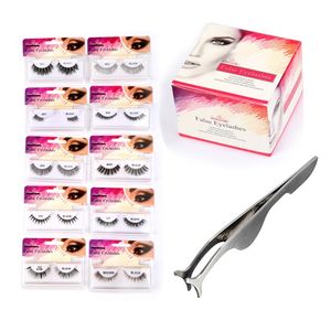 Wholesale Grearemy New 10 Pairs Travel Eyelashes with 1pc Professional False Eyelashes Extension Applicator Remover Clip Tweezers Nipper (Silver)