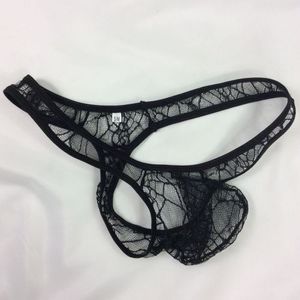 Mens Sexy Thong black spider net lace Fashional Panties G8039 Front Pouch Thong Cheeky Back underwear