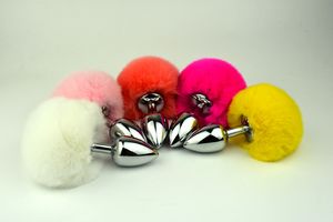 Plug anale in metallo in acciaio inossidabile Coda di coniglio sexy Bunny Pompon Coda di volpe Butt Plug Prodotti del sesso unisex Giocattoli del sesso anale