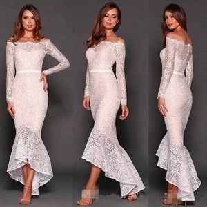 White Bateau Long Sleeve Transparent Lace Evening Dress Slim Sash Cocktail Dress Prom Party Gown Formal Occasion Wear