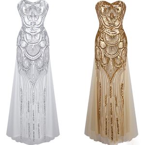 2023 Guldklänning Lång paljettad aftonklänning under 50 älskling Elegant spetsar upp prom klänningar silver bandage formell klänning