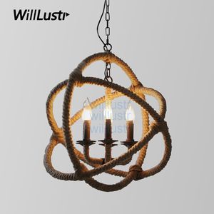 Willlustr Vintage świeca Wiszące oświetlenie Retro Orb Konopie Antyczne Wisiorek Lampa Przemysł Jadalnia Restauracja Loft Bar Zawieszenie Światło