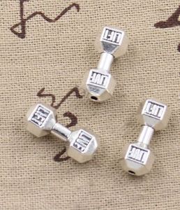 Free Shipping 100Pcs Tibetan Silver fitness dumbbell Spacers Beads For Jewelry Making 25x8mm NEW