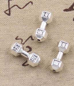 무료 배송 100PCS 티베트어 실버 피트니스 덤벨 스페이서 비즈 쥬얼리 만들기위한 25x8mm NEW