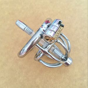 Latest Lock Super Small Male Stainless Steel Cock Penis Cage Silica Gel Catheter Non-Slip Ring Chastity Belt BDSM Sex Toy