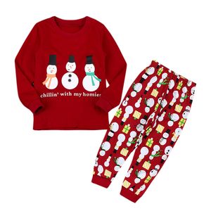 幼児の子供の赤ちゃん女の子の少年服セットクリスマスの新しい雪だるまの印刷レタートップスパンツ秋の春のパジャマ寝室のナイトウェアの服