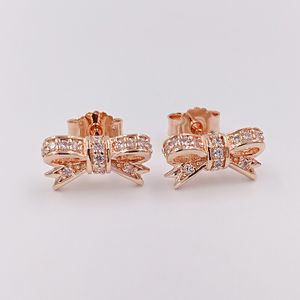 Stud iskrzalne kolczyki kokardowe Authese 925 Sterling Srebrne pasuje do europejskiej pandora w stylu pandora biżuteria Rose Gold Studs Andy Jewel 280555cz